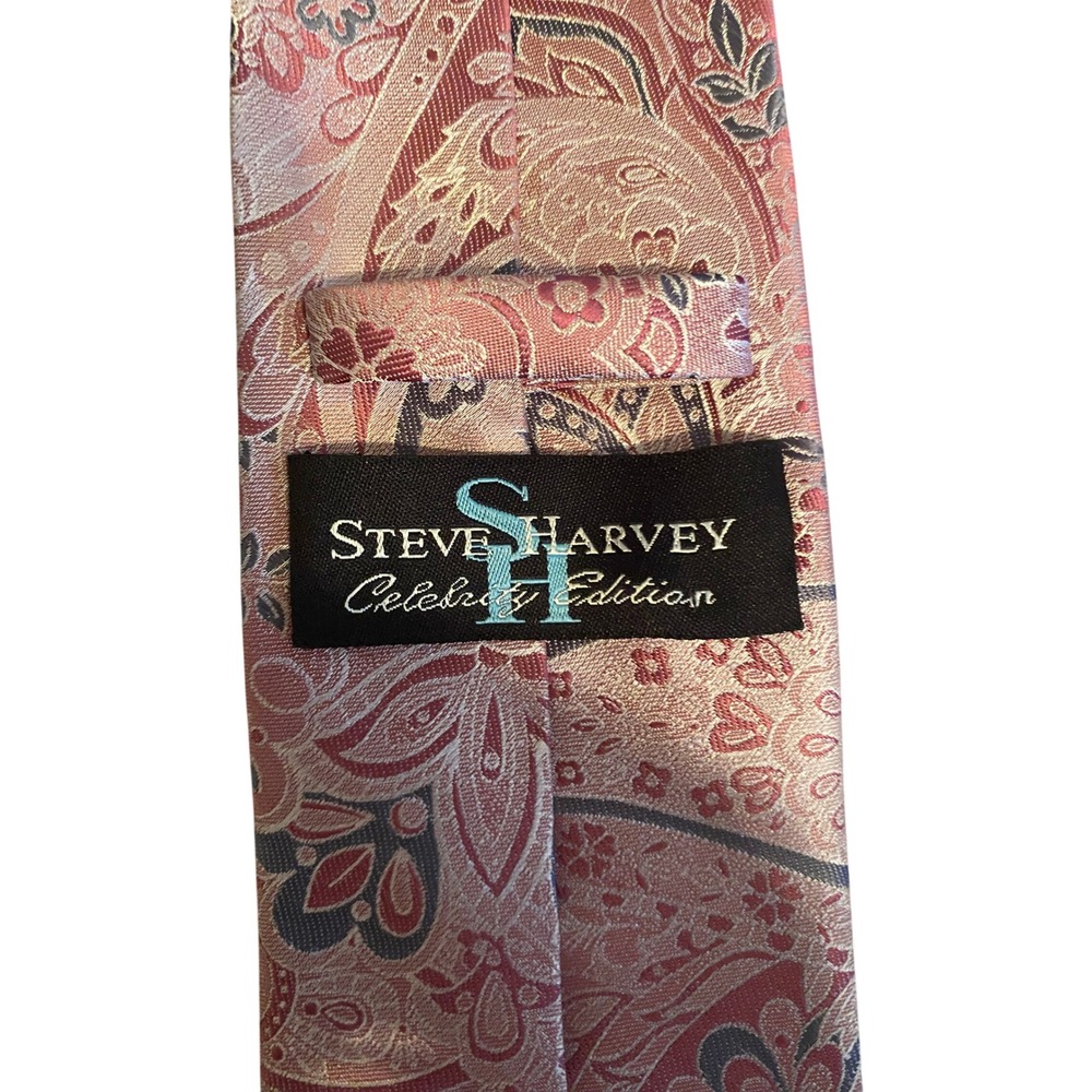 Steve Harvey Celebrity Edition Mens Pink Paisley‎ Floral Microfiber Necktie 2664